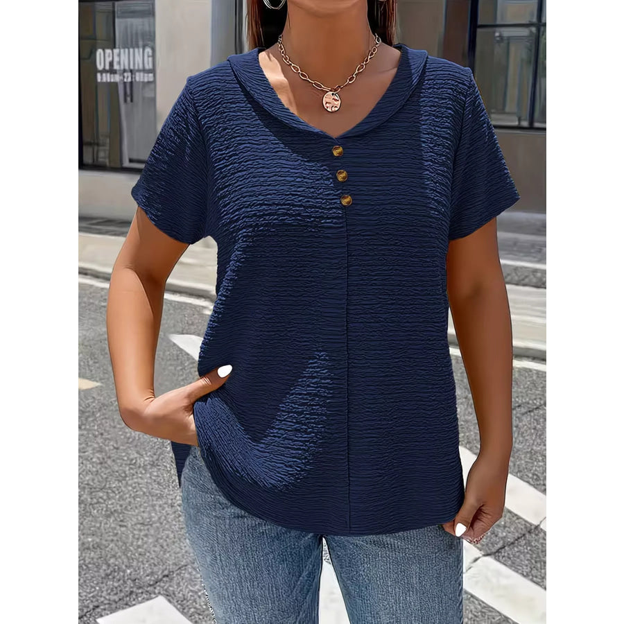 Textured Short Sleeve Top Navy / S Apparel and Accessories