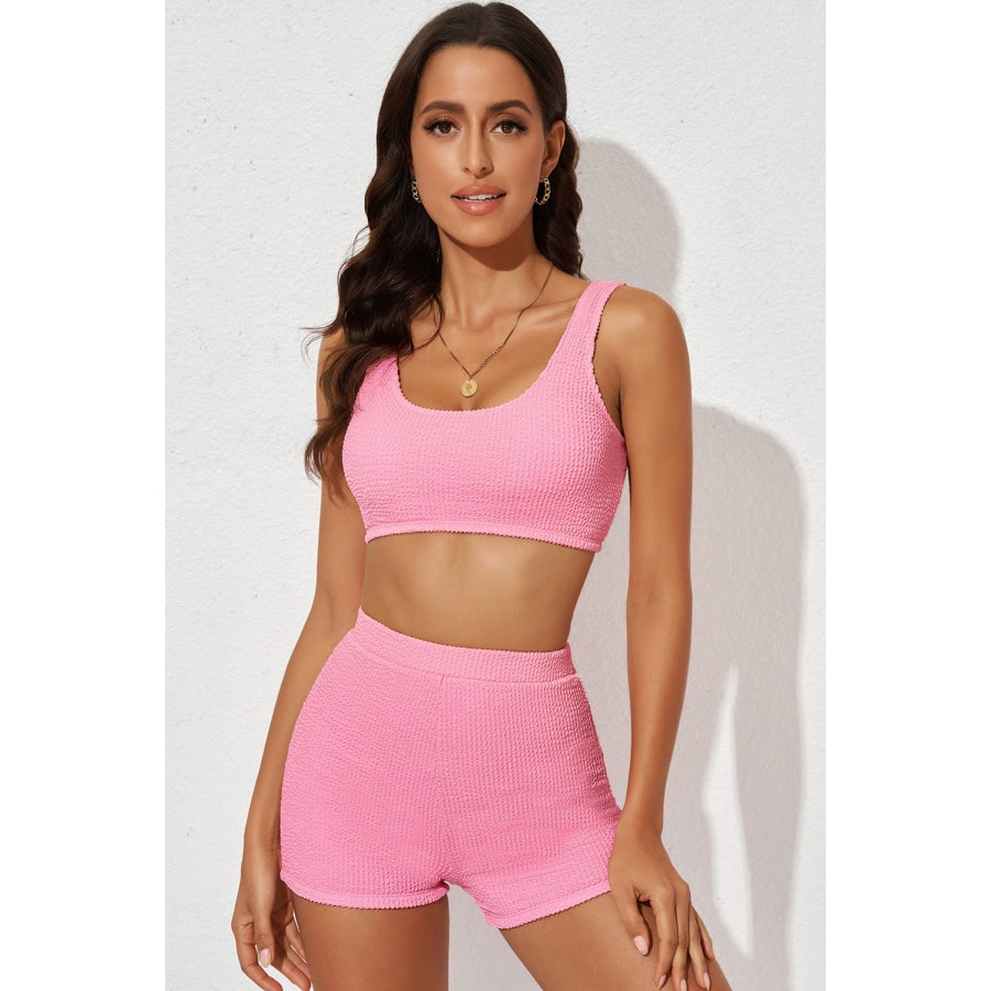 Textured Sports Bra and Shorts Set