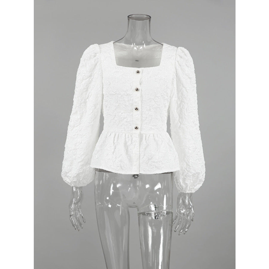 Textured Square Neck Balloon Sleeve Shirt Apparel and Accessories