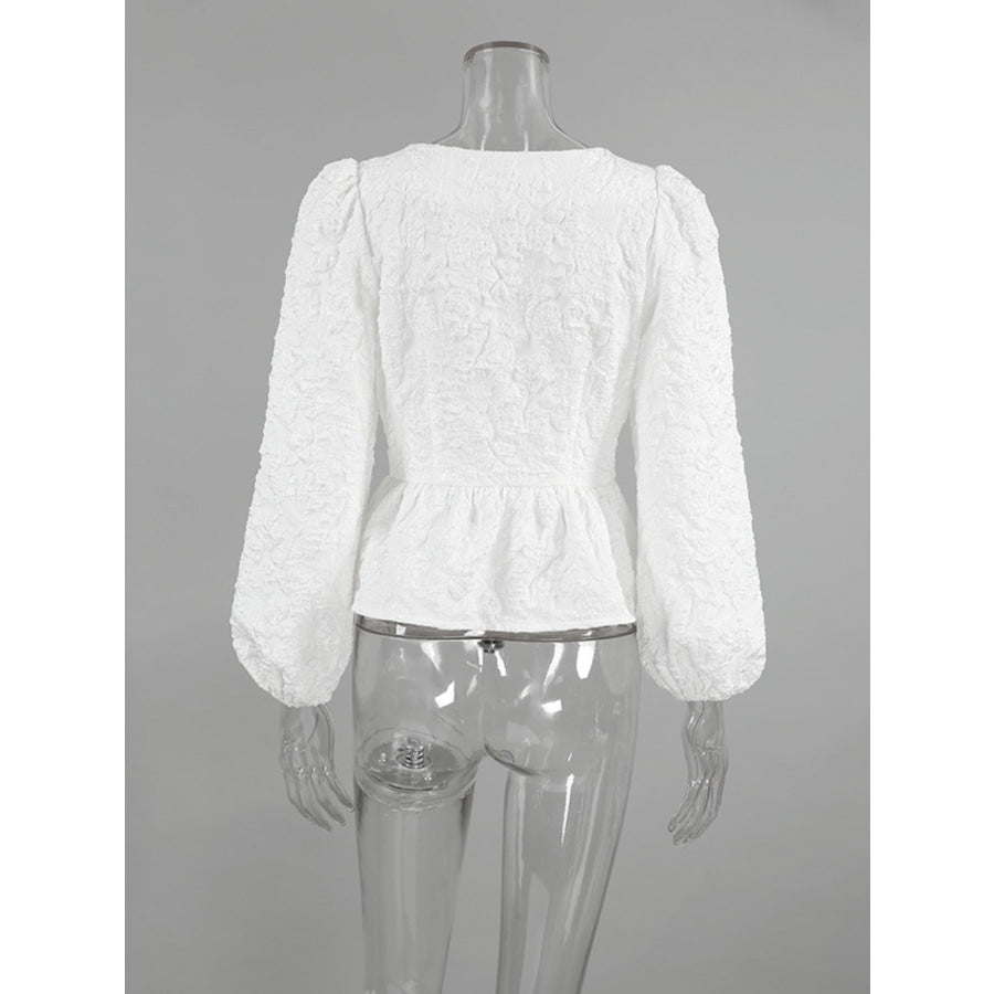 Textured Square Neck Balloon Sleeve Shirt Apparel and Accessories
