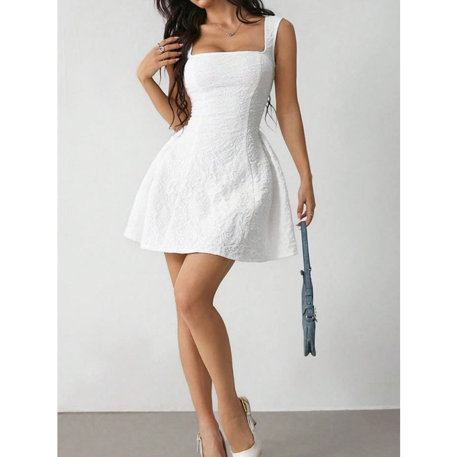 Textured Square Neck Mini Dress Apparel and Accessories