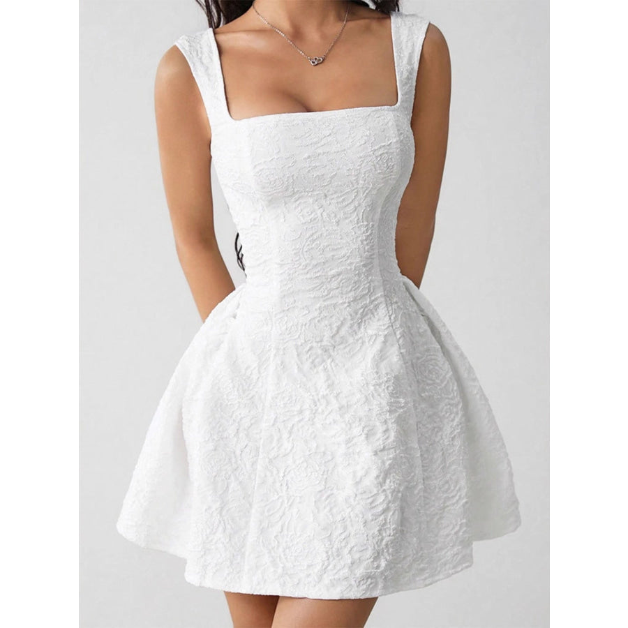 Textured Square Neck Mini Dress White / S Apparel and Accessories