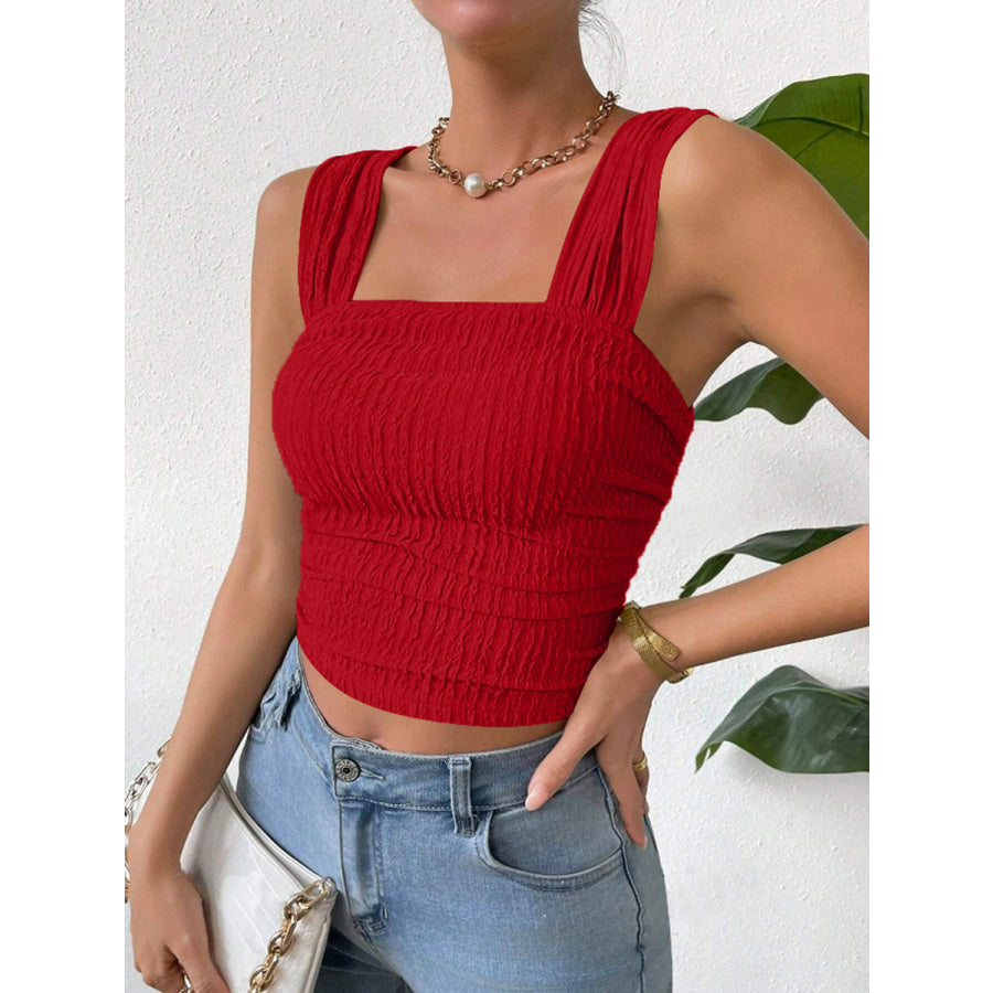 Textured Square Neck Wide Strap Tank Apparel and Accessories
