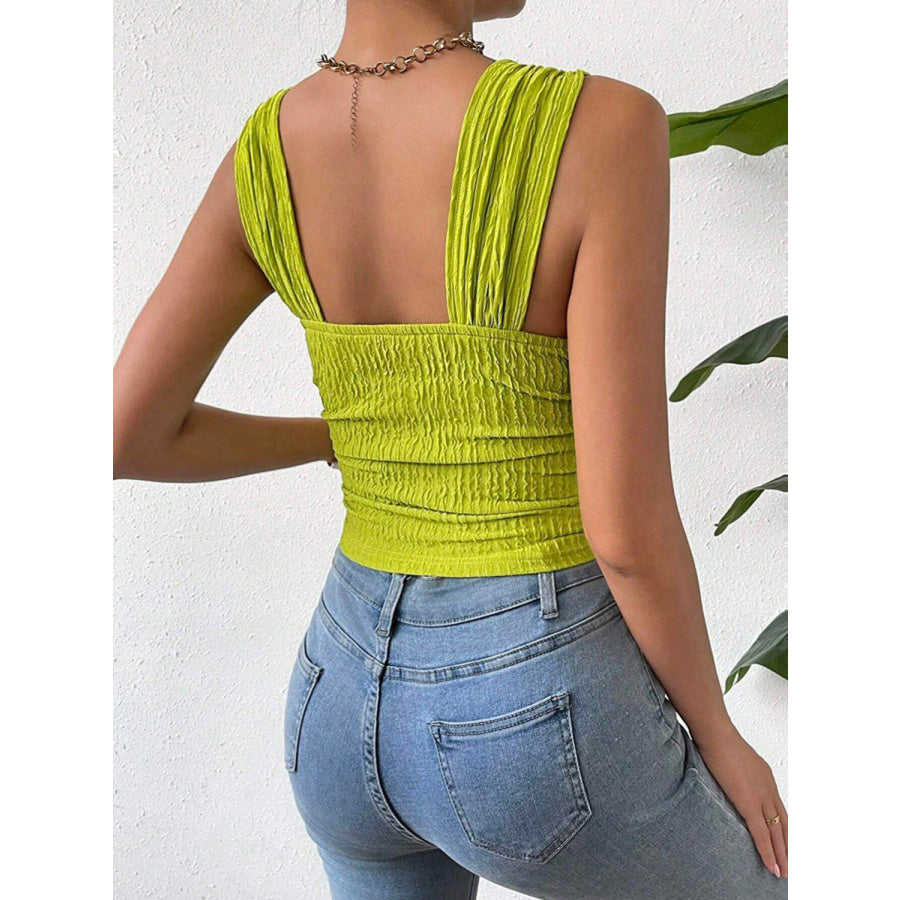 Textured Square Neck Wide Strap Tank Lime / S Apparel and Accessories