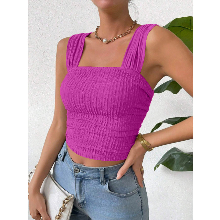Textured Square Neck Wide Strap Tank Heliotrope Purple / S Apparel and Accessories