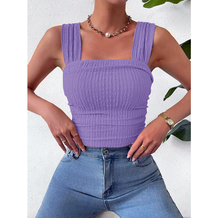 Textured Square Neck Wide Strap Tank Lavender / S Apparel and Accessories