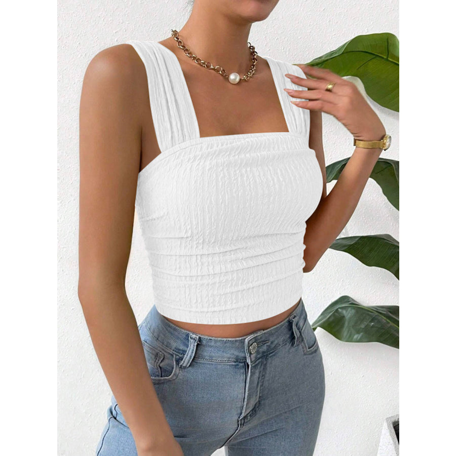 Textured Square Neck Wide Strap Tank White / S Apparel and Accessories