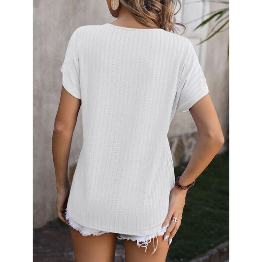 Textured Surplice Short Sleeve Blouse Apparel and Accessories