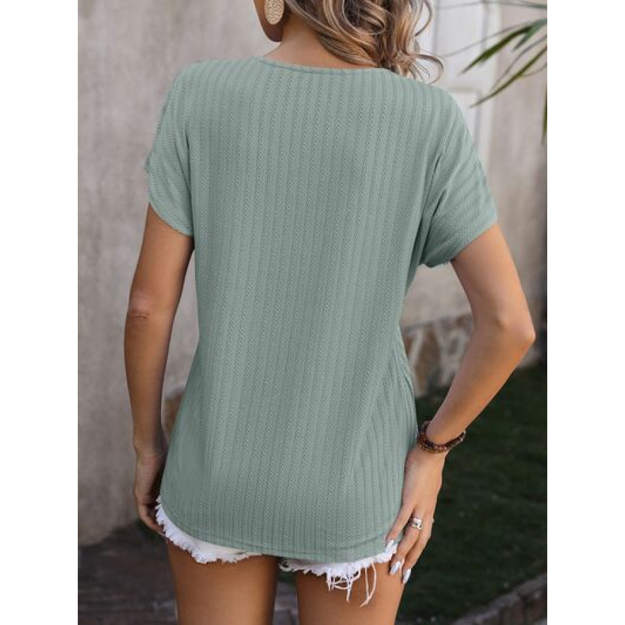 Textured Surplice Short Sleeve Blouse Sage / S Apparel and Accessories