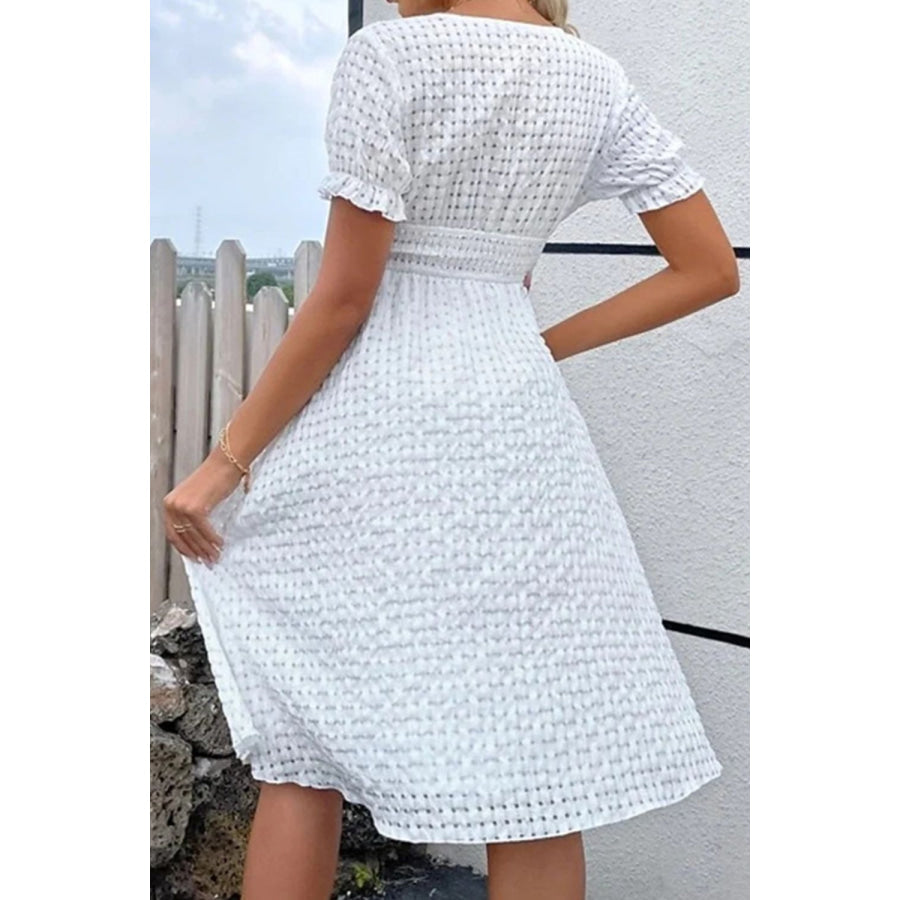 Textured Surplice Short Sleeve Dress Apparel and Accessories