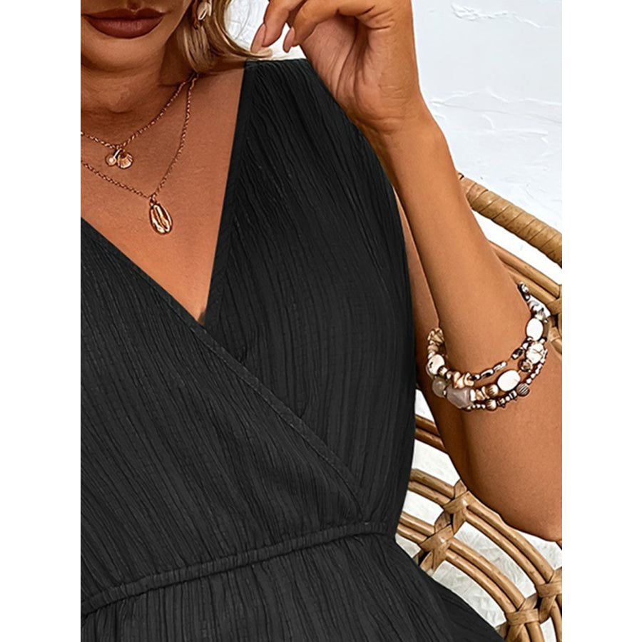 Textured Surplice Sleeveless Romper Apparel and Accessories