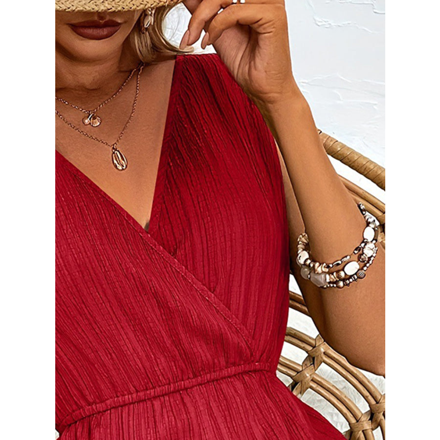 Textured Surplice Sleeveless Romper Apparel and Accessories