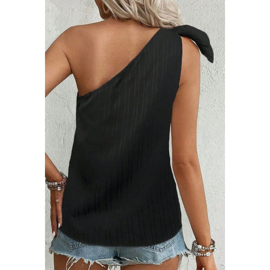 Textured Tied One Shoulder Tank Apparel and Accessories