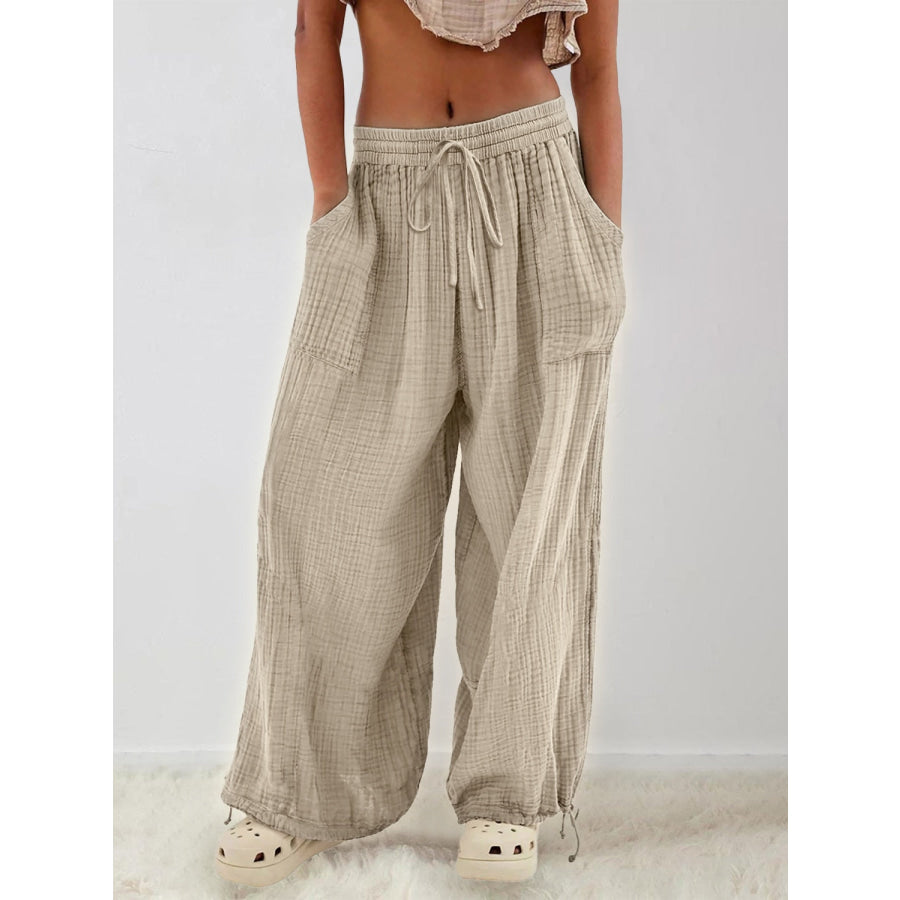 Textured Tied Pants with Pockets Apparel and Accessories