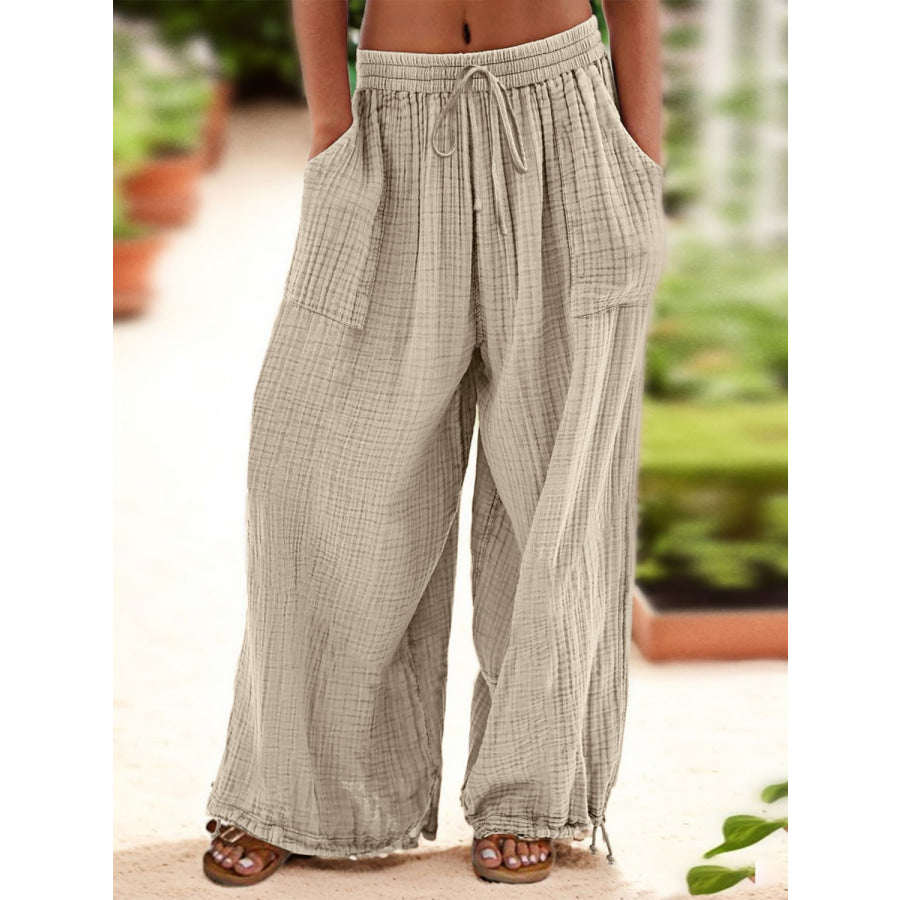 Textured Tied Pants with Pockets Apparel and Accessories