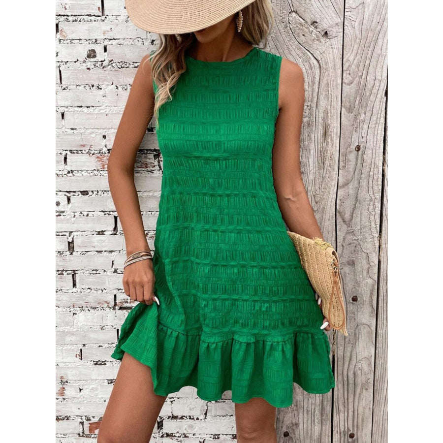 Textured Tied Round Neck Sleeveless Dress Apparel and Accessories