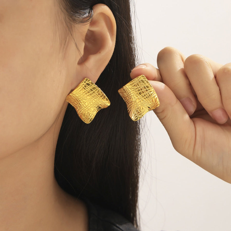 Textured Titanium Steel Stud Earrings Gold / One Size Apparel and Accessories