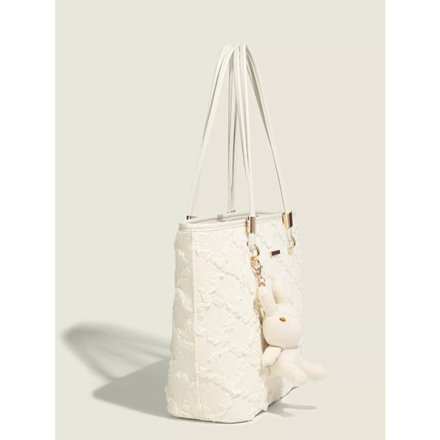 Textured Tote Shoulder Bag White / One Size Apparel and Accessories