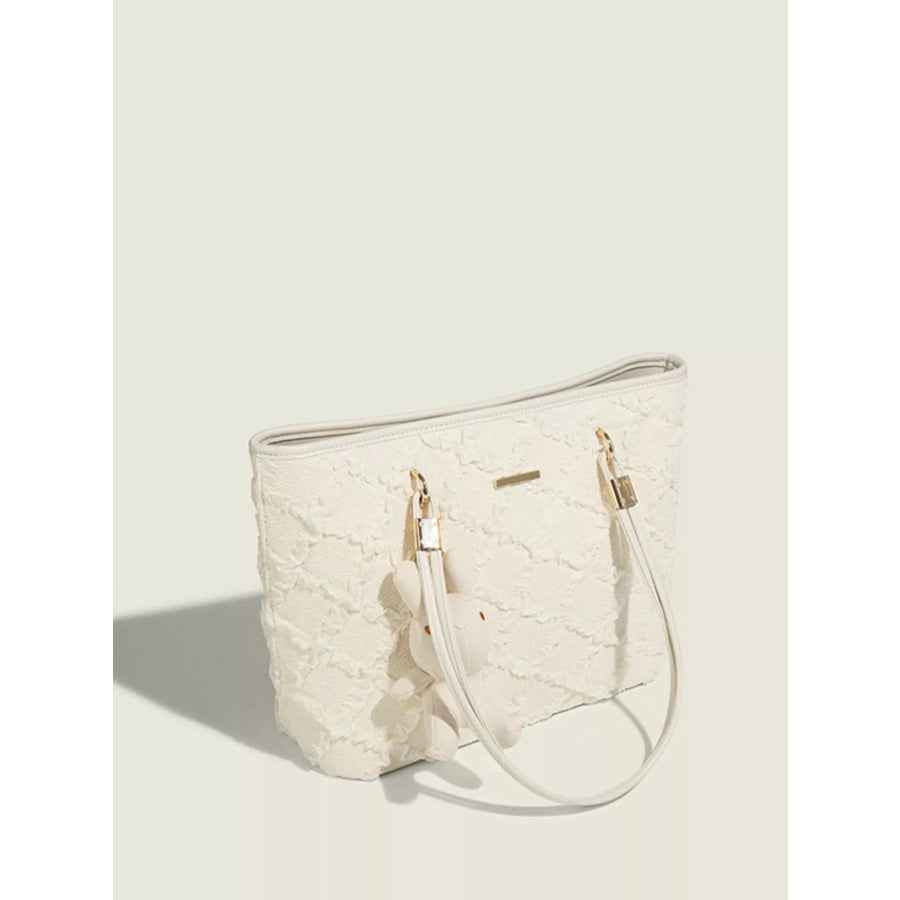 Textured Tote Shoulder Bag White / One Size Apparel and Accessories
