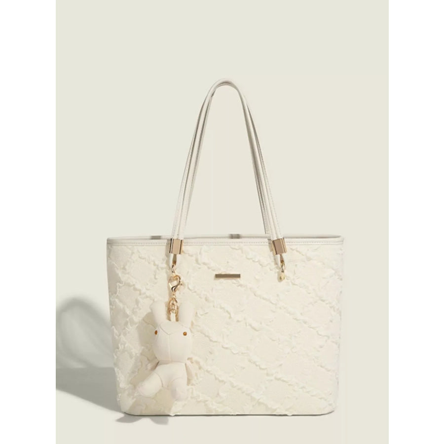 Textured Tote Shoulder Bag White / One Size Apparel and Accessories