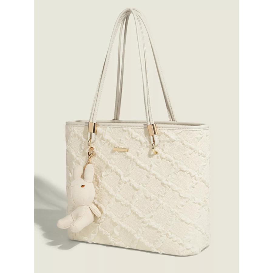 Textured Tote Shoulder Bag White / One Size Apparel and Accessories