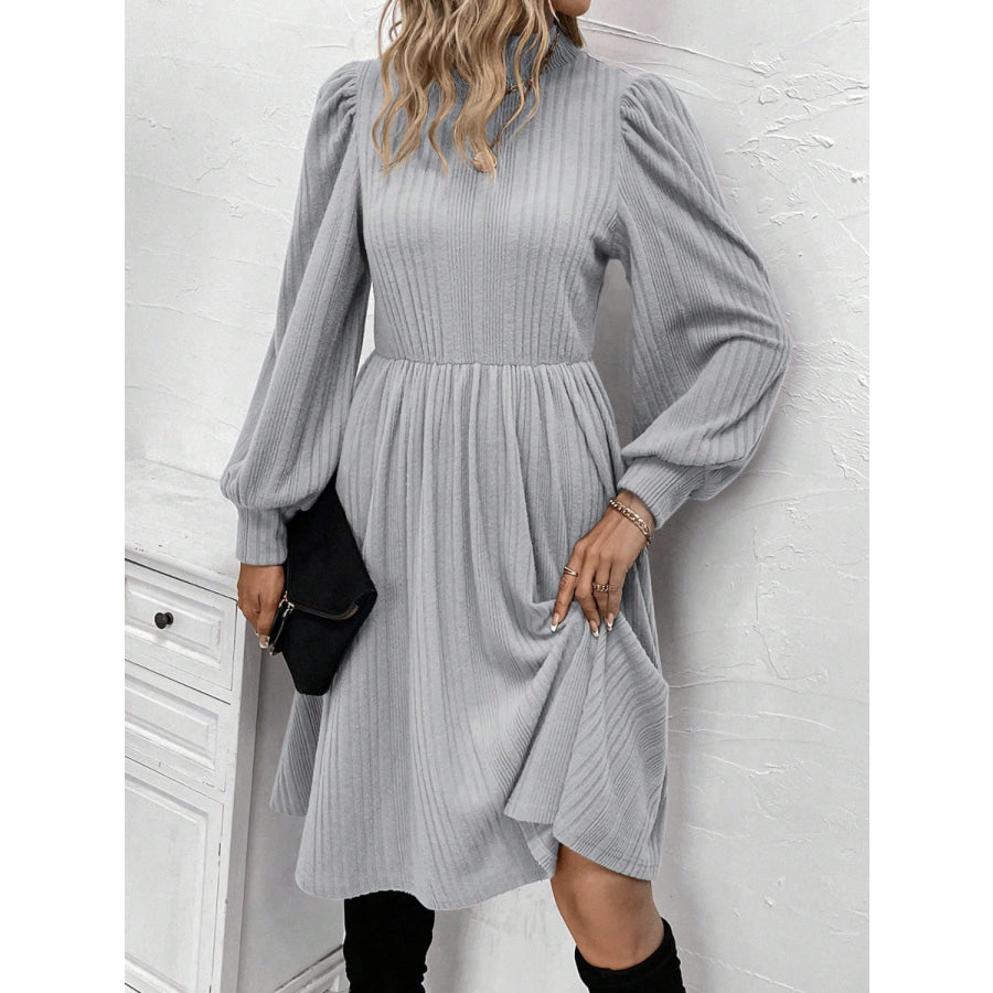 Textured Turtleneck Long Sleeve Dress Gray / S Apparel and Accessories