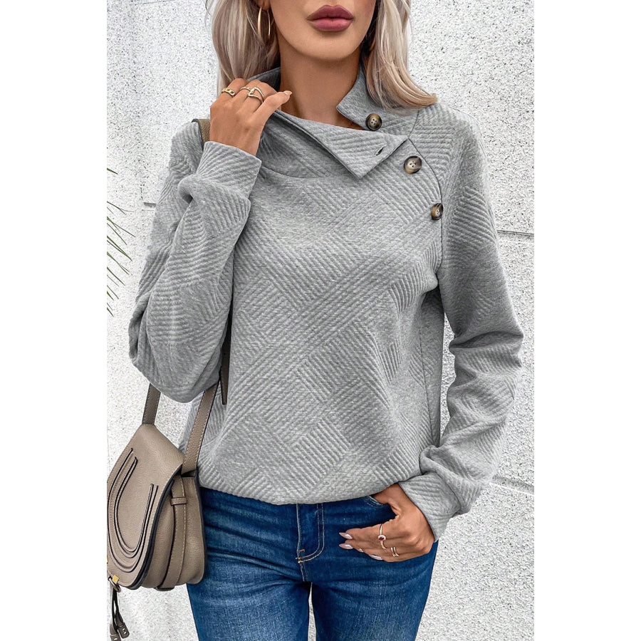 Textured Turtleneck Long Sleeve Sweatshirt Apparel and Accessories