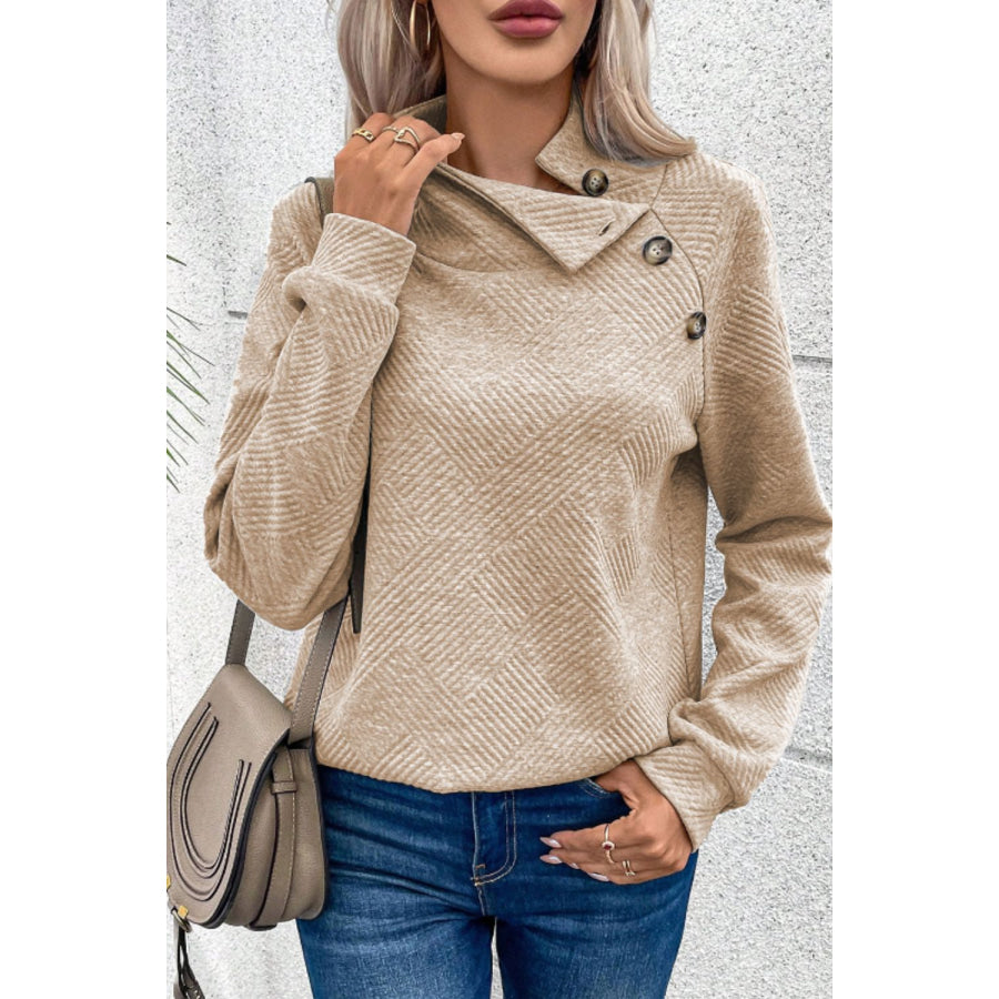 Textured Turtleneck Long Sleeve Sweatshirt Apparel and Accessories