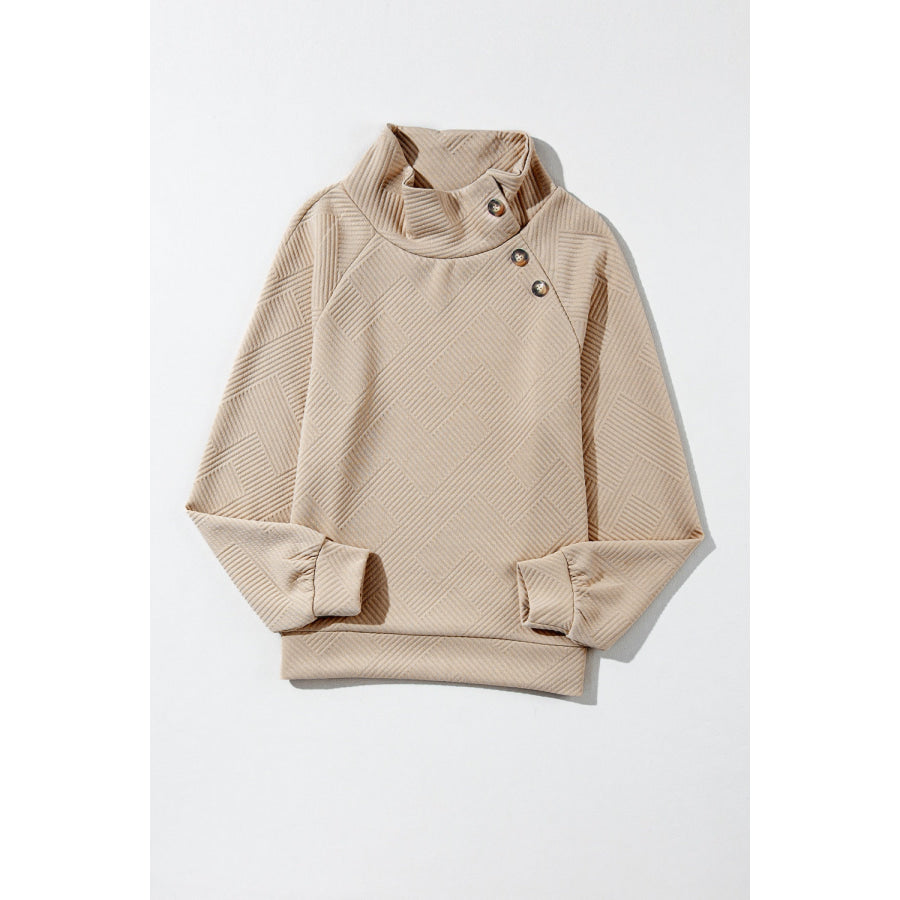 Textured Turtleneck Long Sleeve Sweatshirt Tan / S Apparel and Accessories