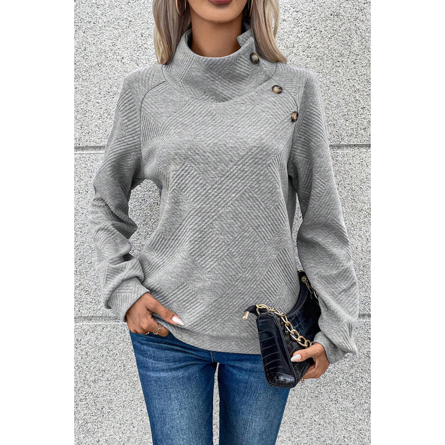 Textured Turtleneck Long Sleeve Sweatshirt Apparel and Accessories