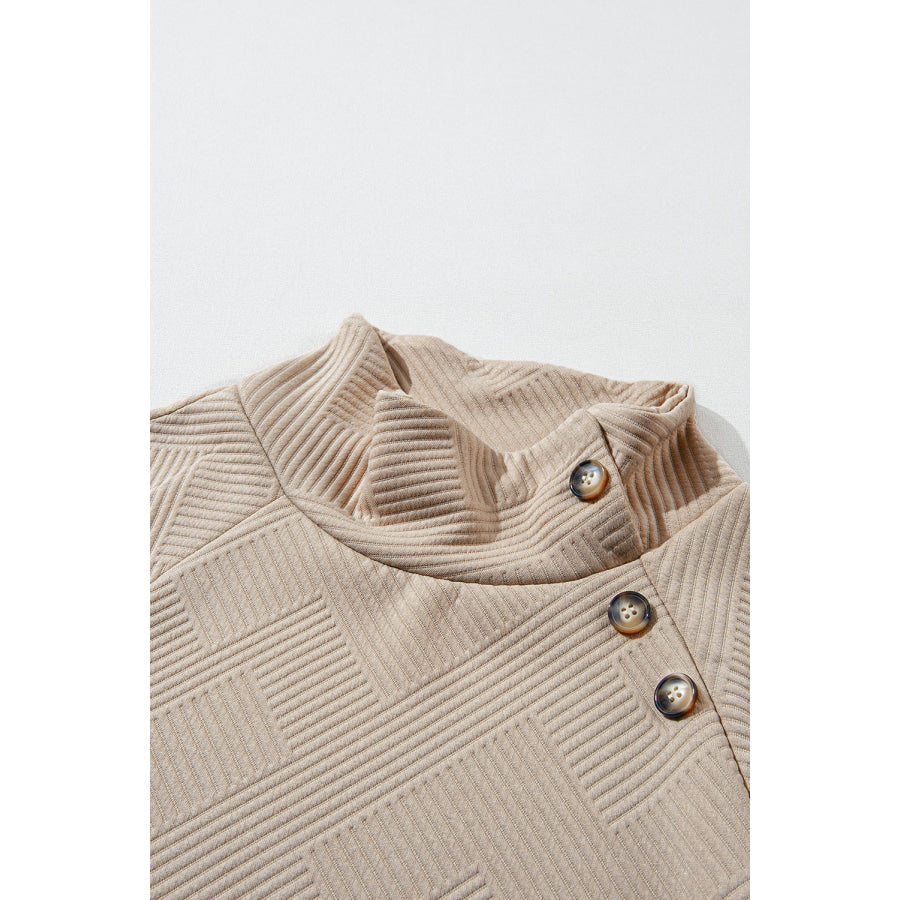 Textured Turtleneck Long Sleeve Sweatshirt Apparel and Accessories