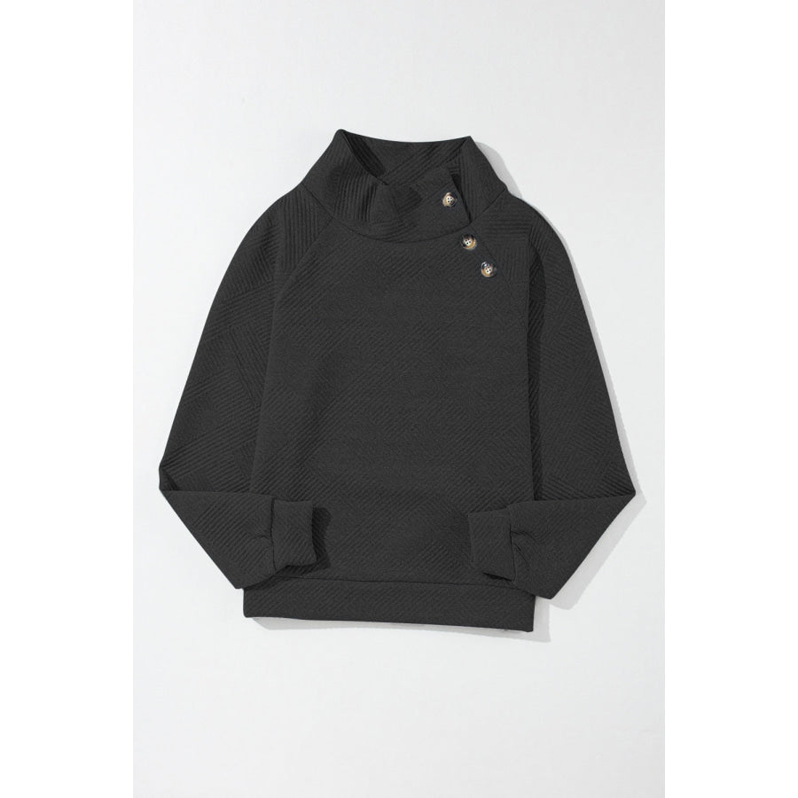 Textured Turtleneck Long Sleeve Sweatshirt Black / S Apparel and Accessories