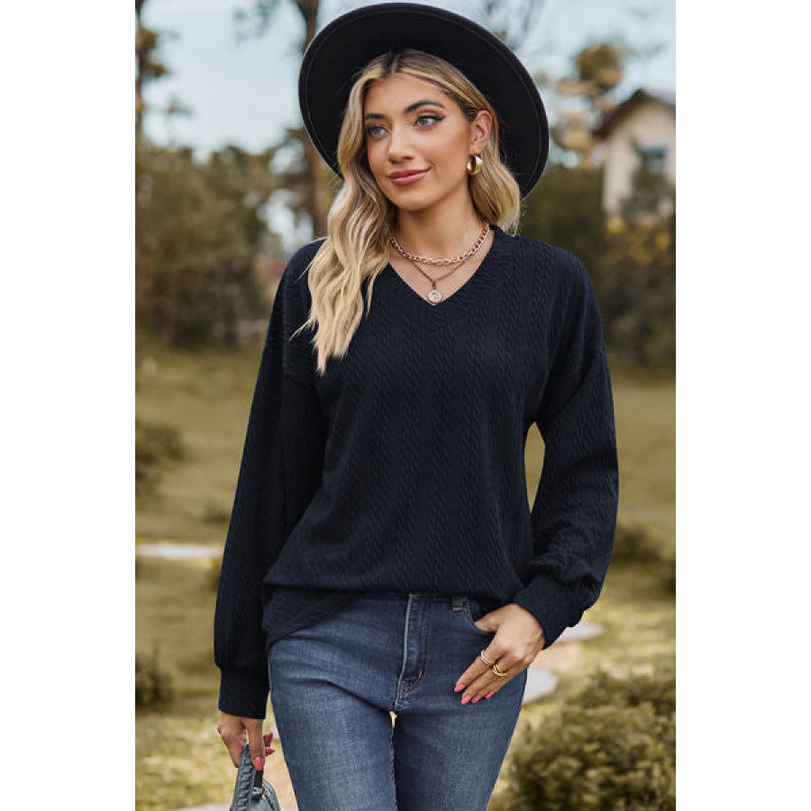 Textured V - Neck Dropped Shoulder T - Shirt Apparel and Accessories