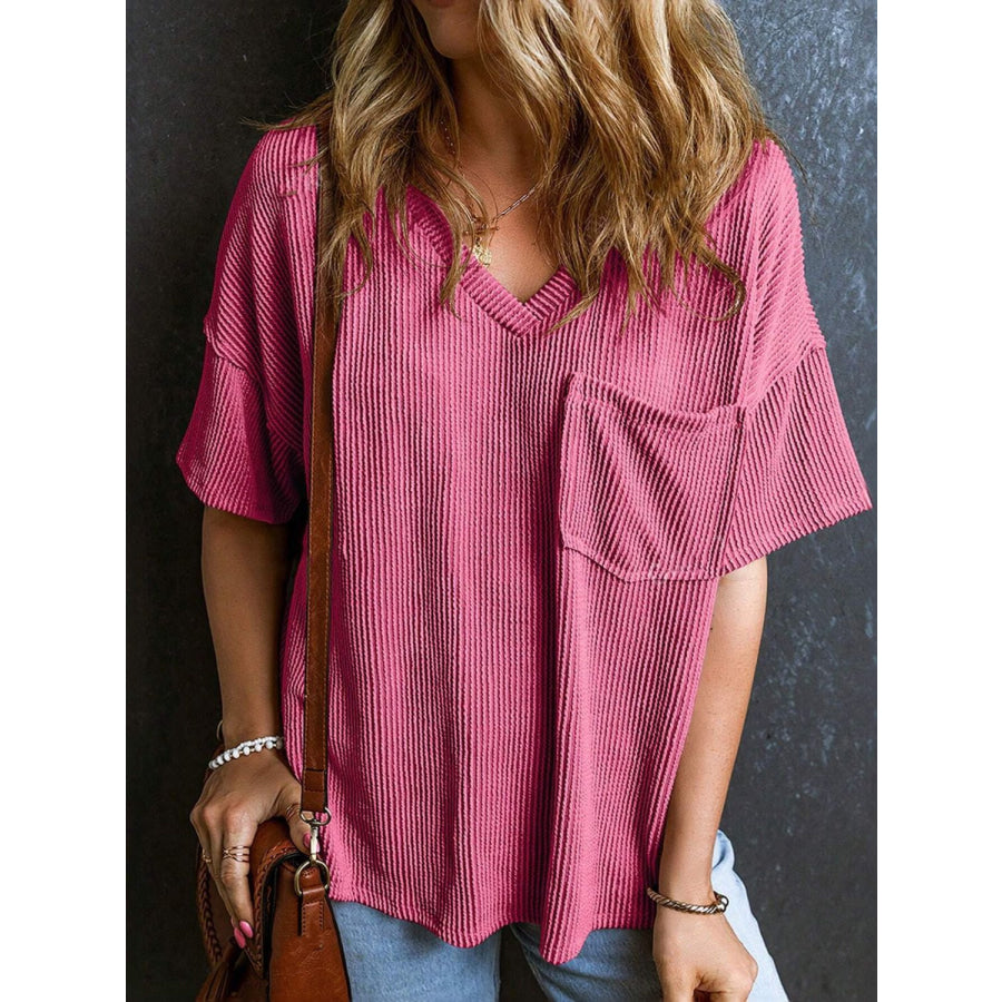 Textured V-Neck Half Sleeve T-Shirt Apparel and Accessories