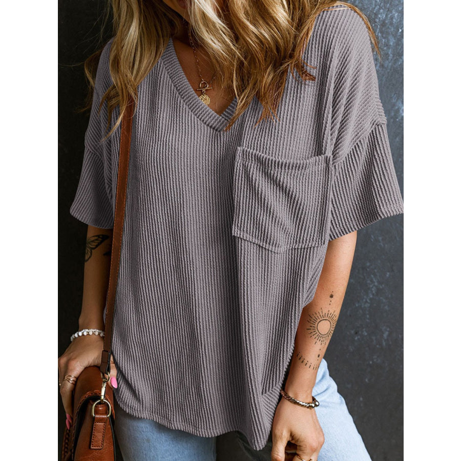 Textured V-Neck Half Sleeve T-Shirt Apparel and Accessories