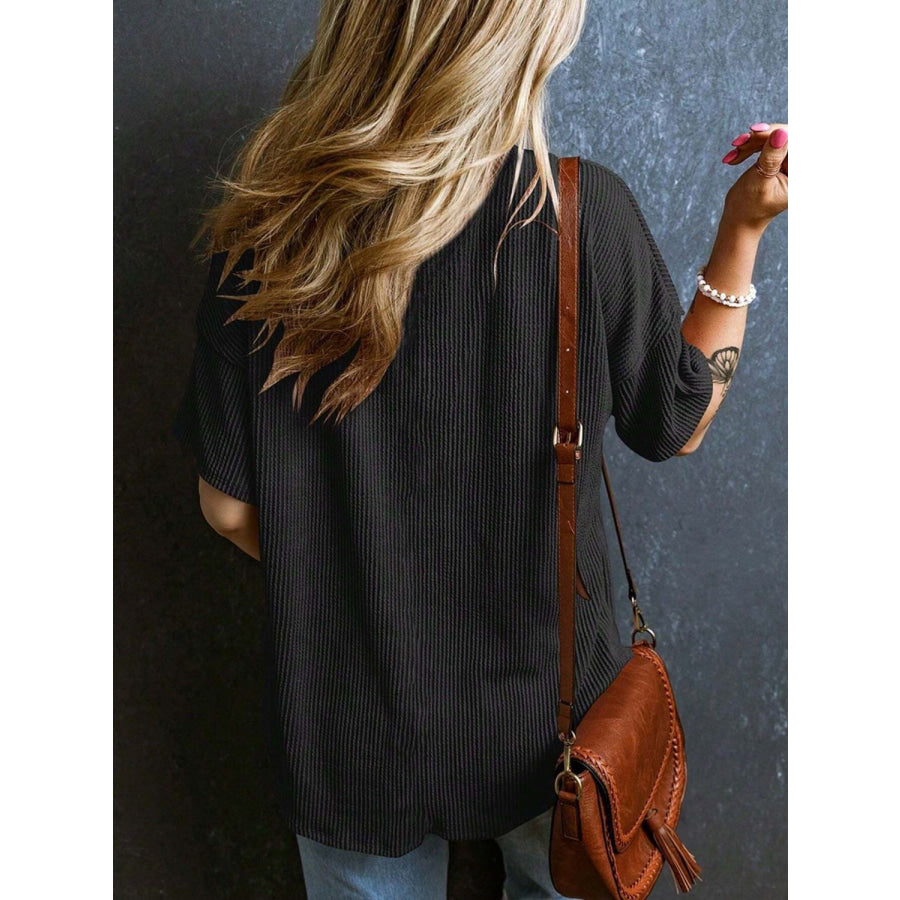 Textured V-Neck Half Sleeve T-Shirt Apparel and Accessories