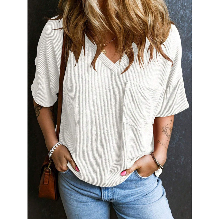 Textured V-Neck Half Sleeve T-Shirt Apparel and Accessories