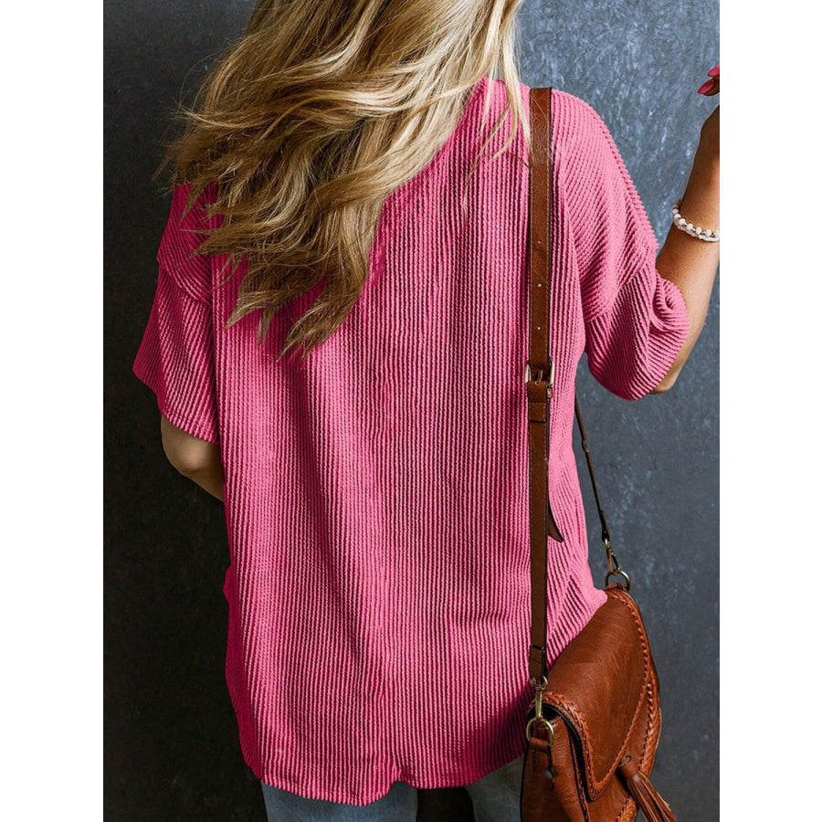 Textured V-Neck Half Sleeve T-Shirt Apparel and Accessories