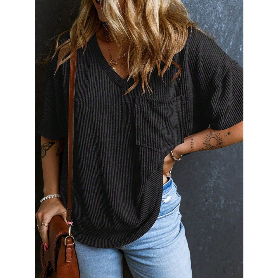 Textured V-Neck Half Sleeve T-Shirt Apparel and Accessories