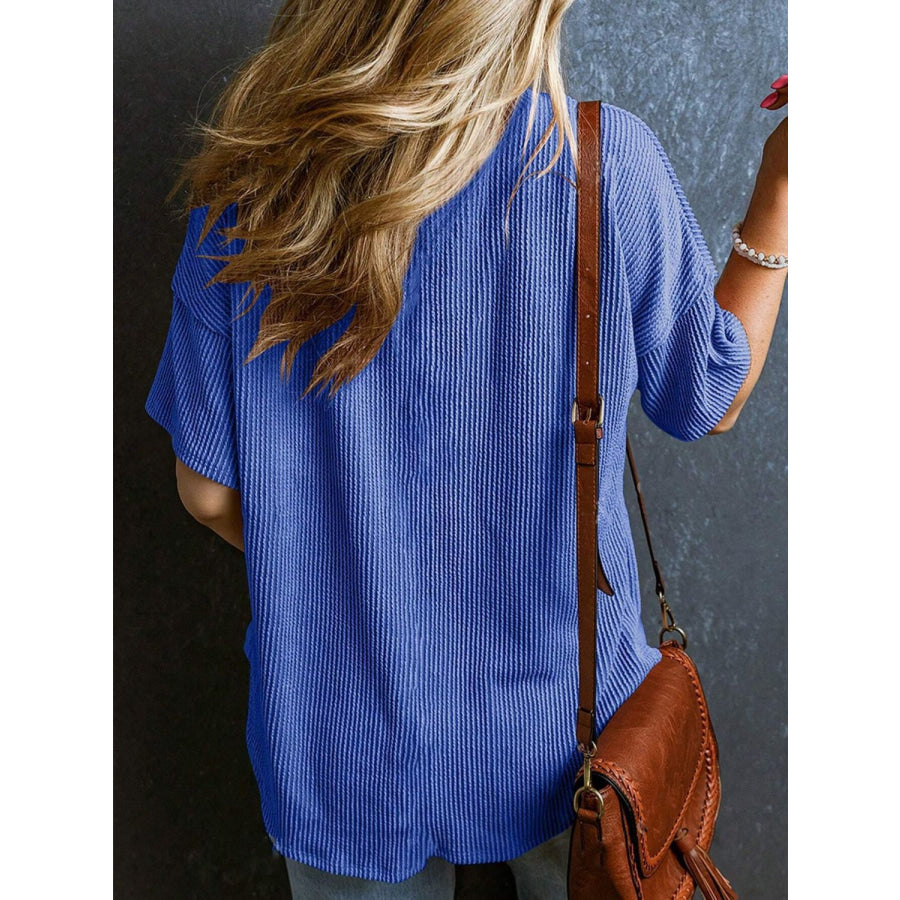 Textured V-Neck Half Sleeve T-Shirt Apparel and Accessories