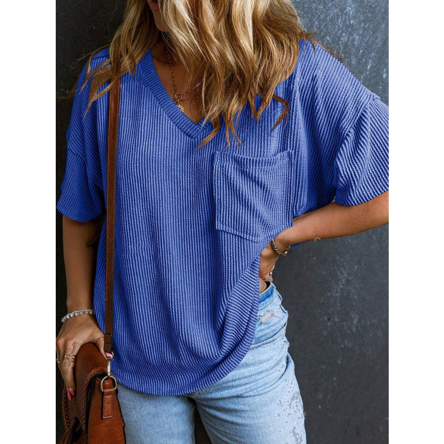Textured V-Neck Half Sleeve T-Shirt Apparel and Accessories
