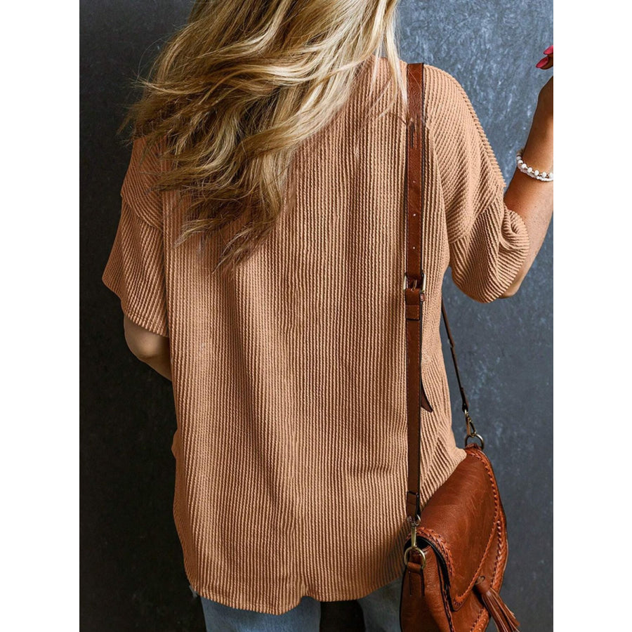 Textured V-Neck Half Sleeve T-Shirt Apparel and Accessories