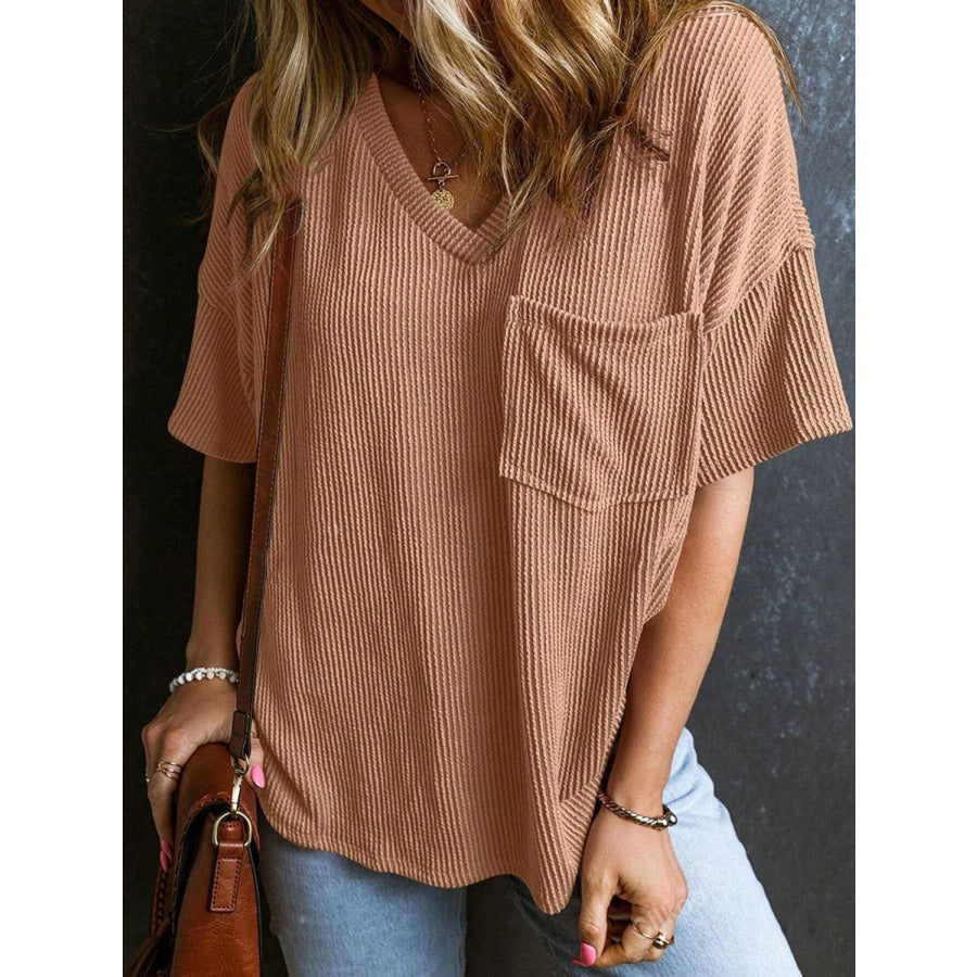 Textured V-Neck Half Sleeve T-Shirt Apparel and Accessories