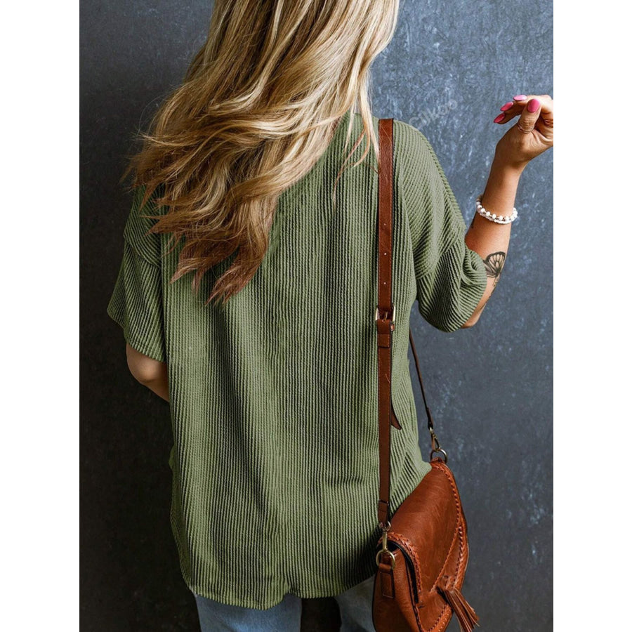 Textured V-Neck Half Sleeve T-Shirt Apparel and Accessories