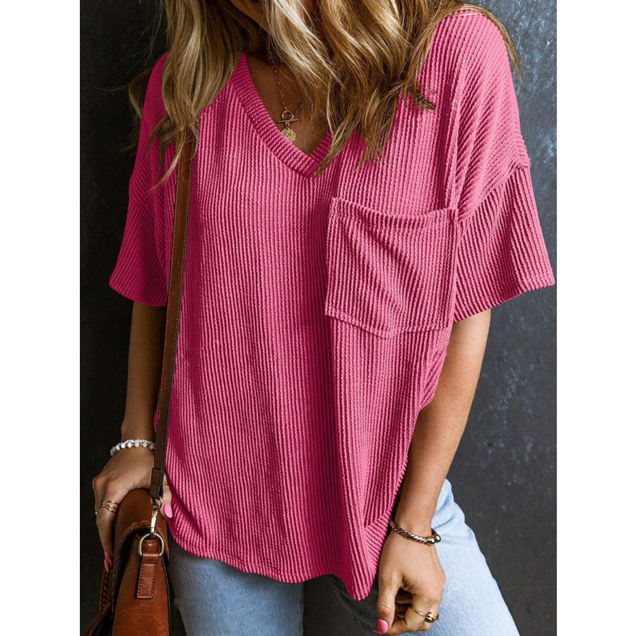 Textured V-Neck Half Sleeve T-Shirt Apparel and Accessories