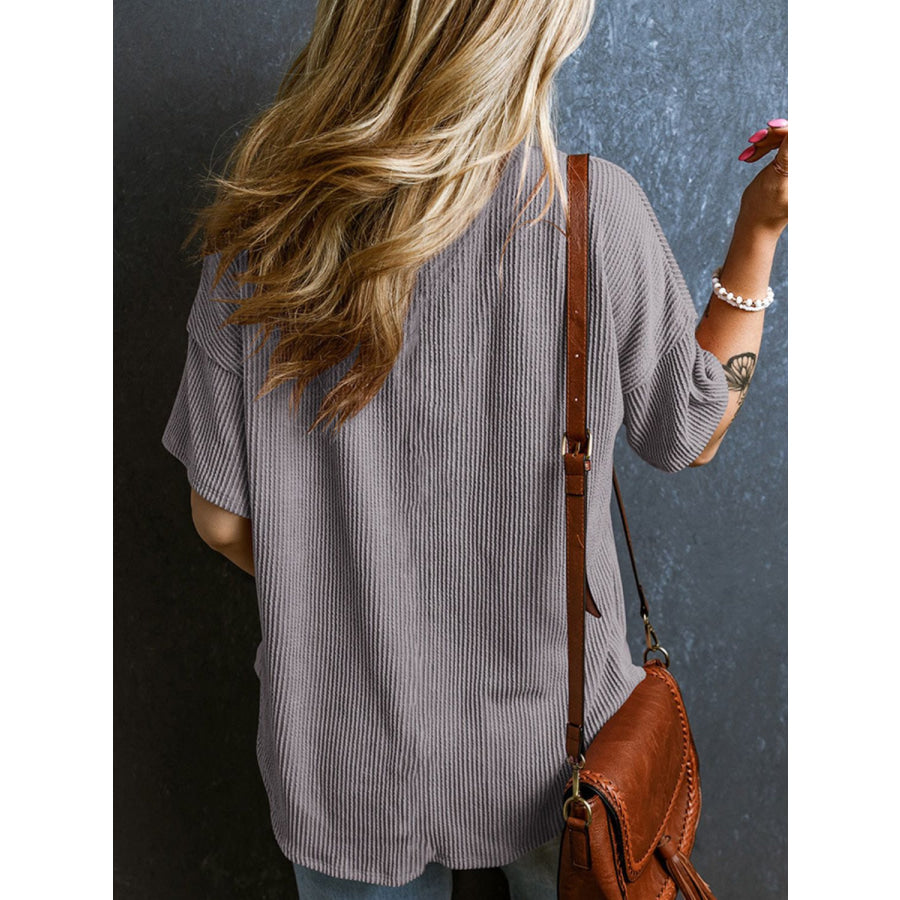 Textured V-Neck Half Sleeve T-Shirt Apparel and Accessories