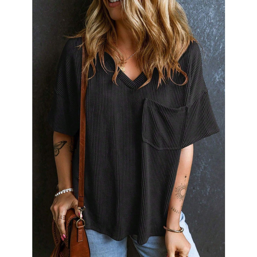 Textured V-Neck Half Sleeve T-Shirt Apparel and Accessories