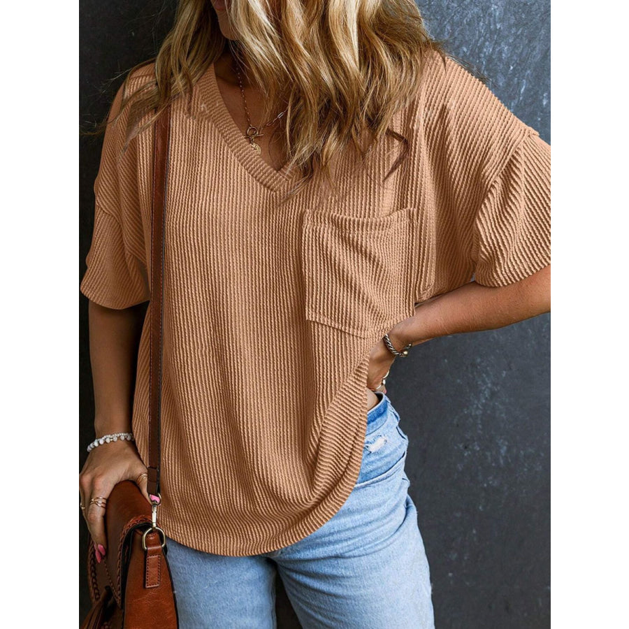 Textured V-Neck Half Sleeve T-Shirt Apparel and Accessories