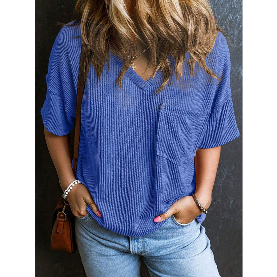 Textured V-Neck Half Sleeve T-Shirt Apparel and Accessories