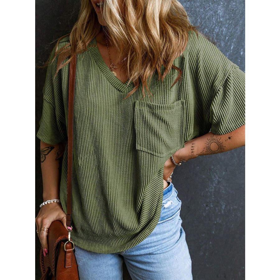 Textured V-Neck Half Sleeve T-Shirt Apparel and Accessories
